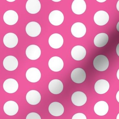 Large white polkadots on mid pink - 1 inch polkadots