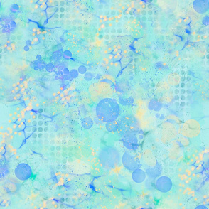 Watercolor Collage Teal Blue Yellow