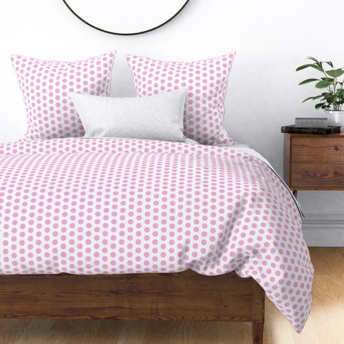 Large pink polkadots on white - 1 inch polkadots