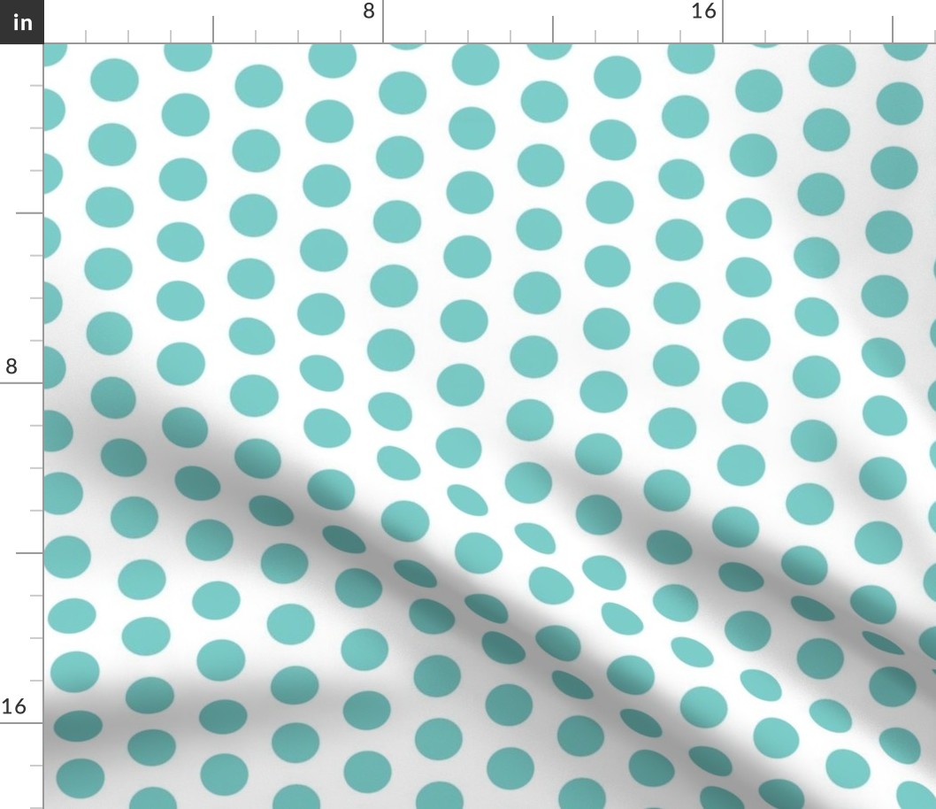 Large turquoise polkadots on white - 1 inch polkadots