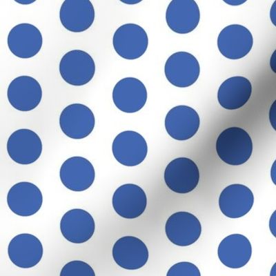 Large royal blue on polkadots white - 1 inch polkadots