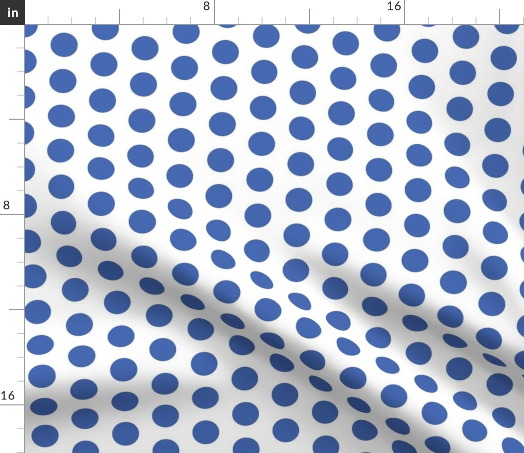 Large royal blue on polkadots white - 1 inch polkadots