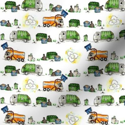 Garbage trucks watercolour 