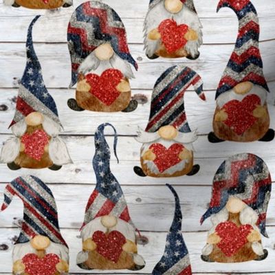 Stars and Stripes Glitter Gnomes on Shiplap - small scale