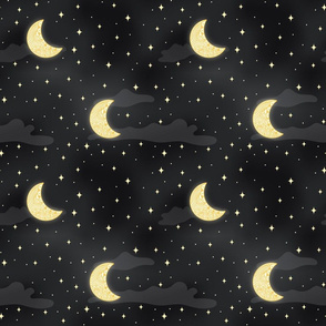 Yellow and Grey Celestial  - sky with decorative moons - medium