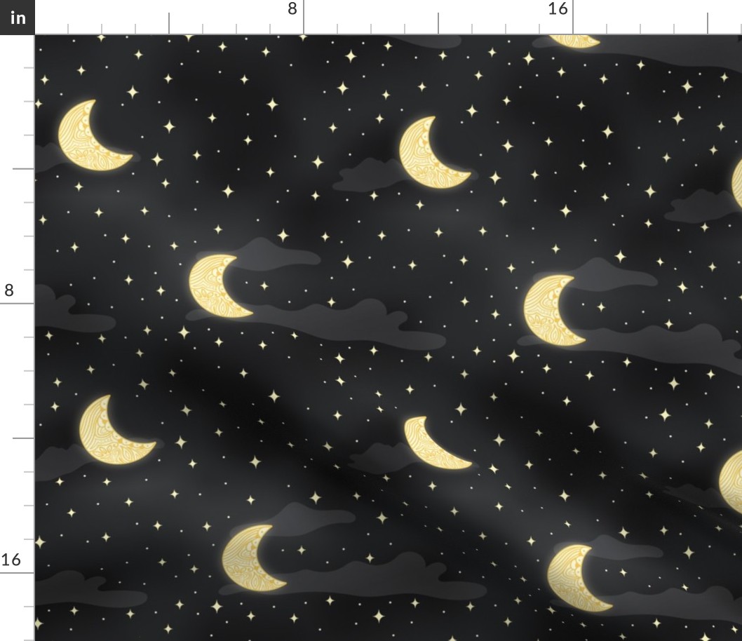Yellow and Grey Celestial  - sky with decorative moons - medium