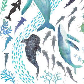 Sharks, Humpback Whales, Orcas & Turtles Ocean Play -Large Print