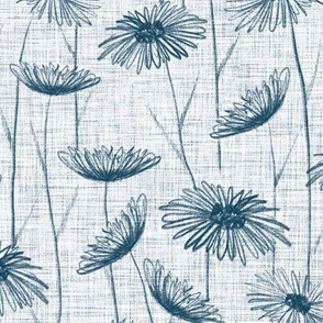 Everlasting Spring - Freehand Paper Daisies - Midnight Teal