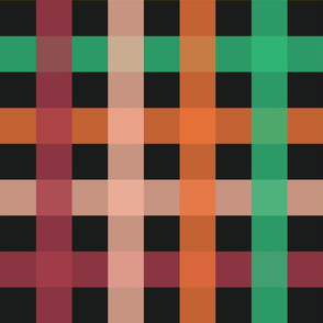 Roller Disco Plaid Gingham- Orange Deep Rose Pink Salmon Sea Green Fennel Grey- Large Scale