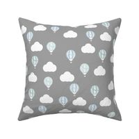 Grey Fabric with Hot Air Balloon and Clouds Design