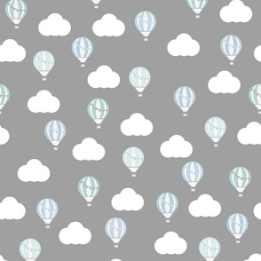 Grey Fabric with Hot Air Balloon and Clouds Design