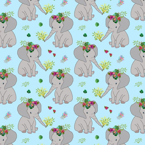 Baby Elephant Love (Floral) - blue, medium 