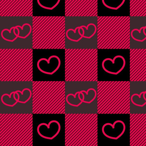 Medium Scale - Vertical - Directional - Buffalo Check Hearts Theme in Black-Red-Dark Taupe