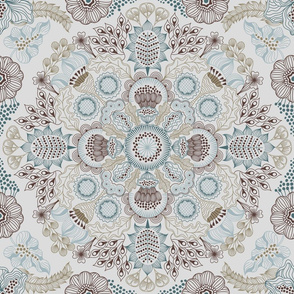 Complex floral symmetrical pattern in a classic style in pastel colors