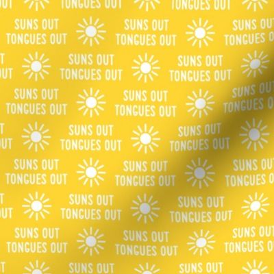 suns out tongues out - fun summer dog fabric - yellow - LAD21