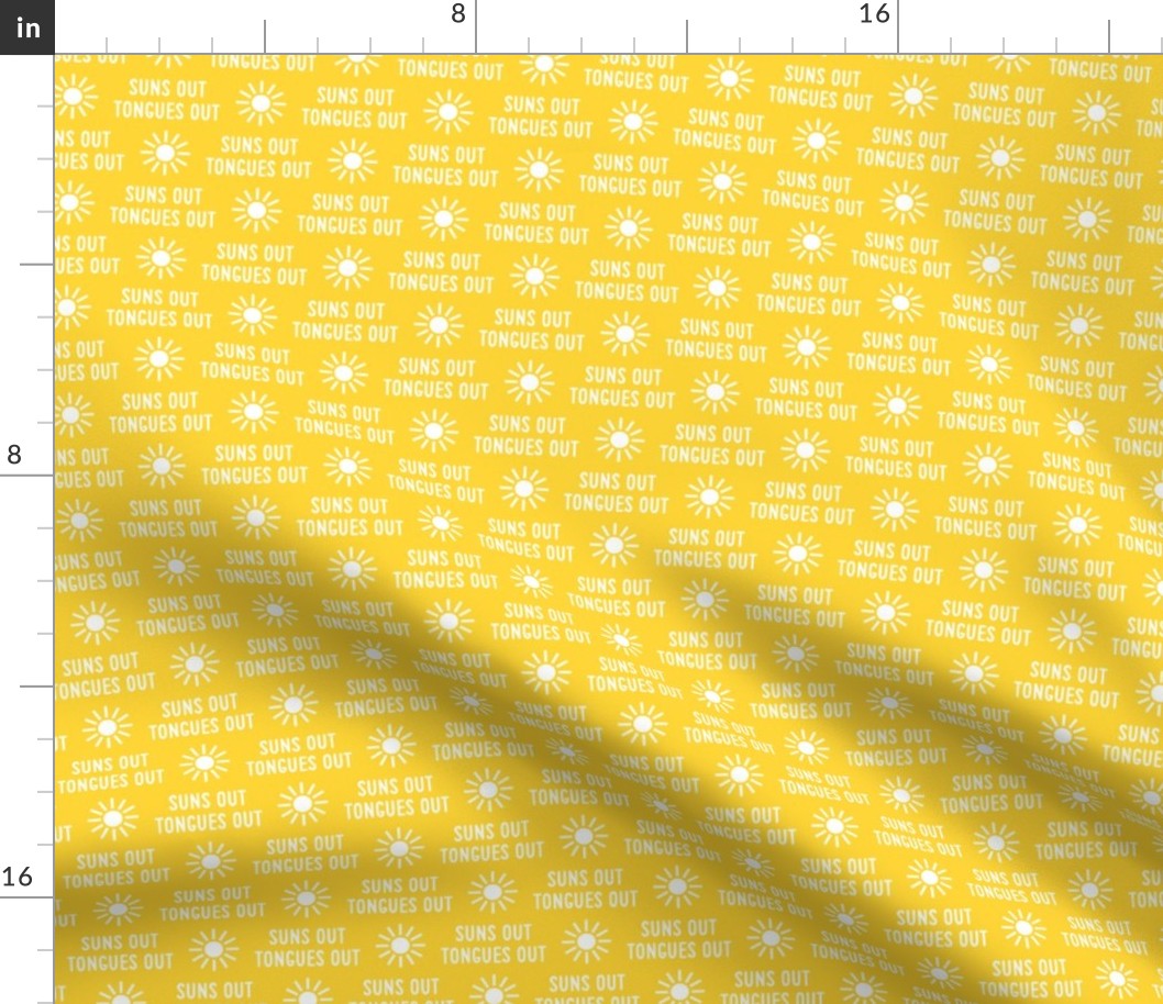 suns out tongues out - fun summer dog fabric - yellow - LAD21