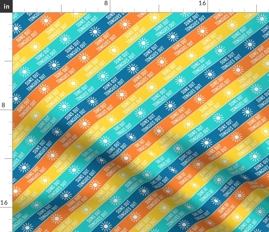 suns out tongues out - fun summer dog fabric - blue/green/yellow - LAD21