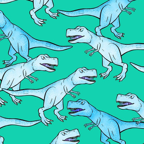 Medium - Light Blue T-Rex Herd on Teal