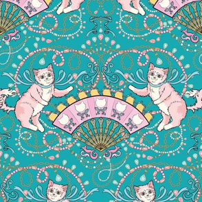 Rococo Kittens in Teal