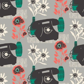 Mid-Century Phone and Flowers