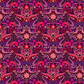 Psychedelic 70s paisley medium large scale garnet ruby amethyst by Pippa Shaw