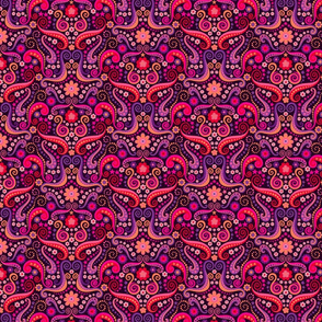 Psychedelic 70s paisley medium scale garnet ruby amethyst by Pippa Shaw