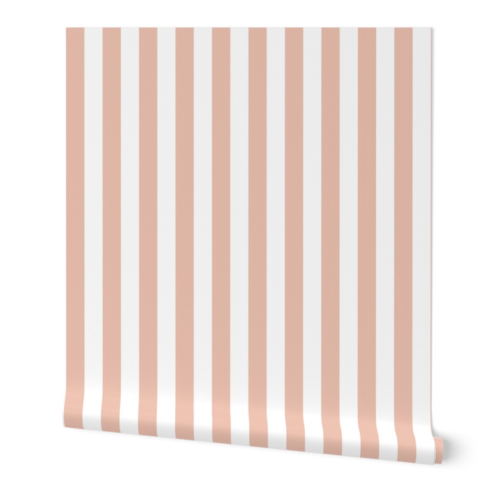 Peach Blush Awning Stripe Pattern Vertical in White