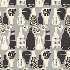 Mid-Century Flowers ~ Grey