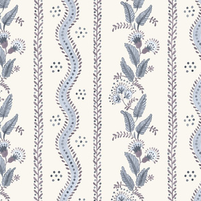 Lilac Blues on Cream Emma Stripe