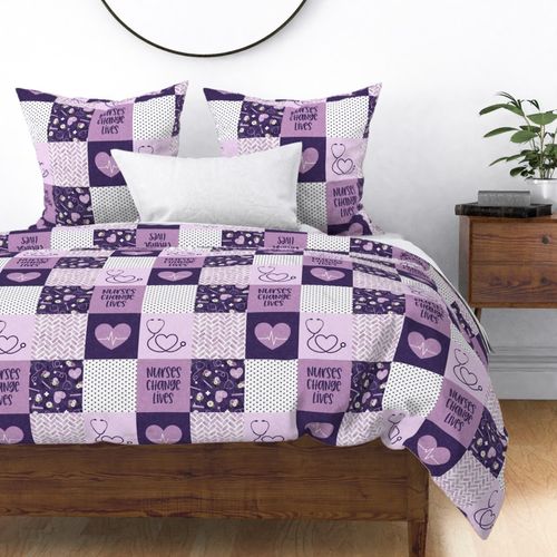 Nurses Change Lives  - Nurse patchwork wholecloth - purple - C21