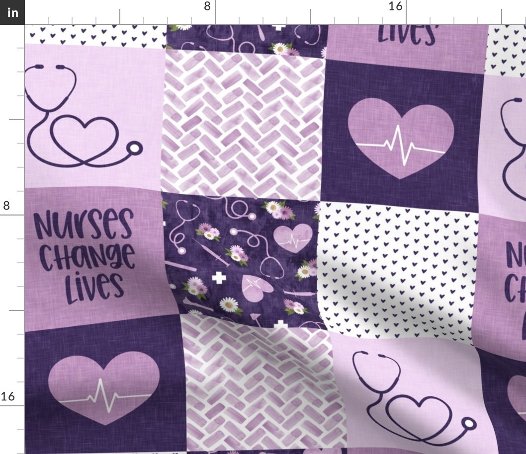 Nurses Change Lives  - Nurse patchwork wholecloth - purple - C21