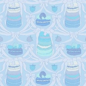 Raspberry Rococo Ribbons + Macarons in Pastel Blue Tonal