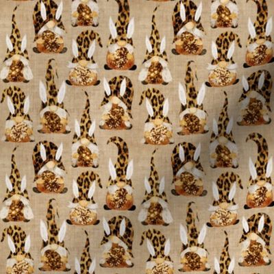 Leopard Bunny Gnomes on Camel Linen - extra small scale