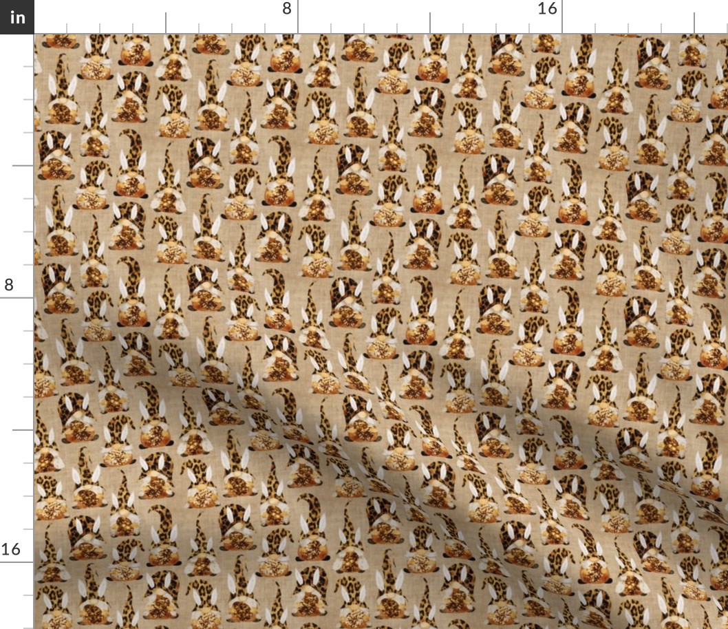 Leopard Bunny Gnomes on Camel Linen - extra small scale