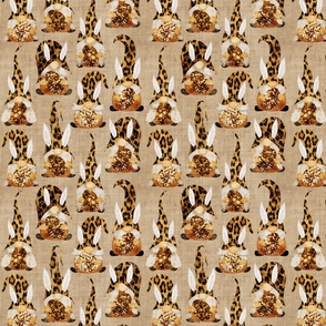 Leopard Bunny Gnomes on Camel Linen - small scale