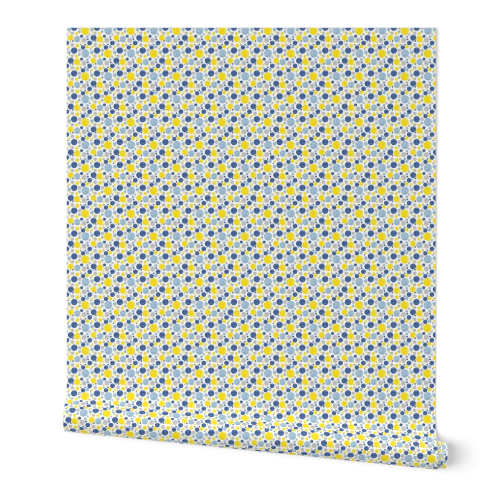 Going with The Flow Nautical Fish Polkadots in Blue and Yellow - Small Scale