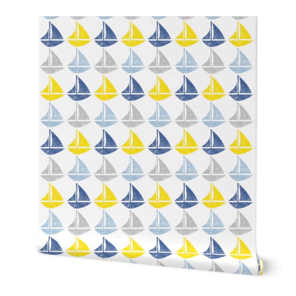 Going with The Flow Nautical Sailboats in Blue and Yellow -Large Scale