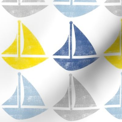 Going with The Flow Nautical Sailboats in Blue and Yellow -Large Scale