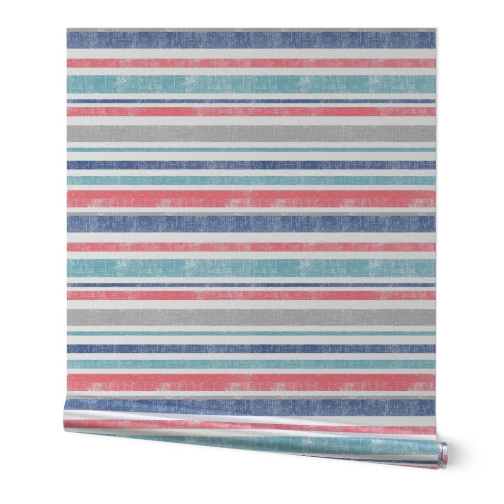 Going with The Flow Nautical Stripes in Coral and Blue - Large Scale