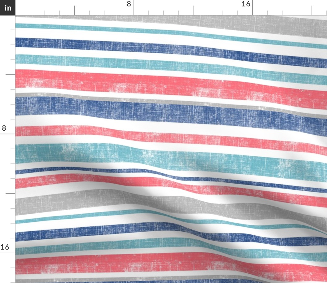 Going with The Flow Nautical Stripes in Coral and Blue - Large Scale