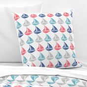 Going with The Flow Nautical Sailboats in Coral and Blue - Large Scale