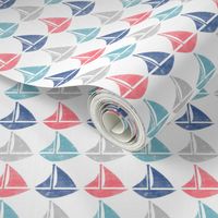 Going with The Flow Nautical Sailboats in Coral and Blue - Medium Scale