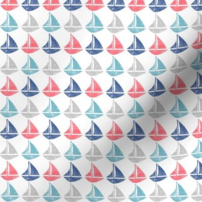 Going with The Flow Nautical Sailboats in Coral and Blue - Small Scale