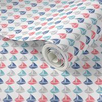 Going with The Flow Nautical Sailboats in Coral and Blue - Small Scale