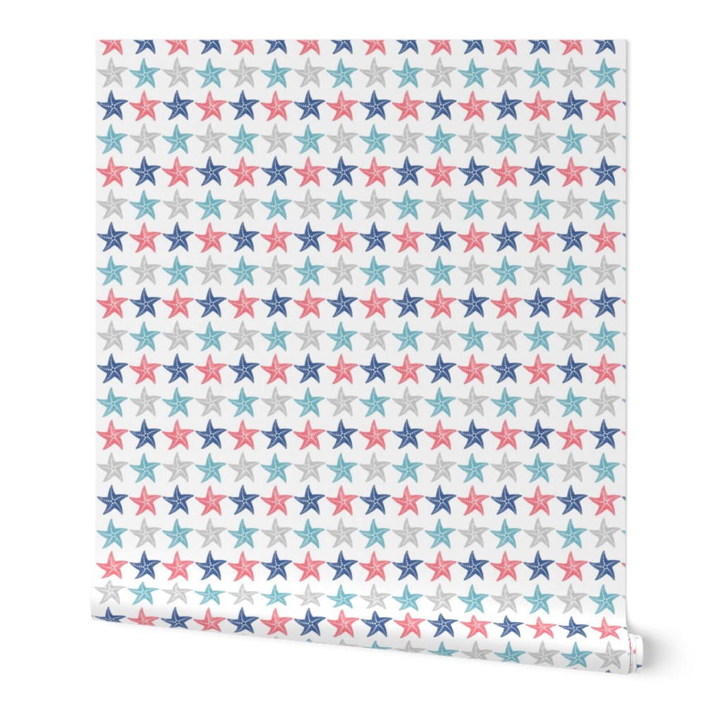 Going with The Flow Nautical Starfish in Coral and Blue - Medium Scale