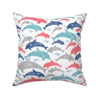 Going with The Flow Nautical Dolphins in Coral and Blue - Large Scale