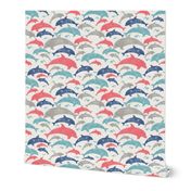 Going with The Flow Nautical Dolphins in Coral and Blue - Large Scale