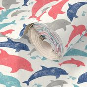 Going with The Flow Nautical Dolphins in Coral and Blue - Large Scale