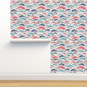 Going with The Flow Nautical Dolphins in Coral and Blue - Large Scale