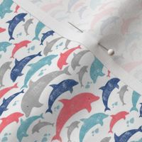 Going with The Flow Nautical Dolphins in Coral and Blue - Small Scale